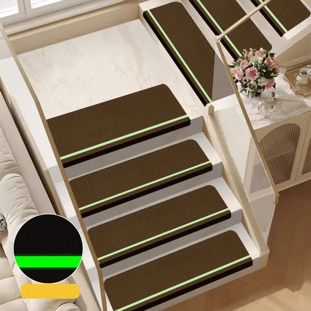Self-Adhesive Luminous Stair Mat – No-Glue Non-Slip Step Cover Stair Step Mat SWANS coffee-70cm