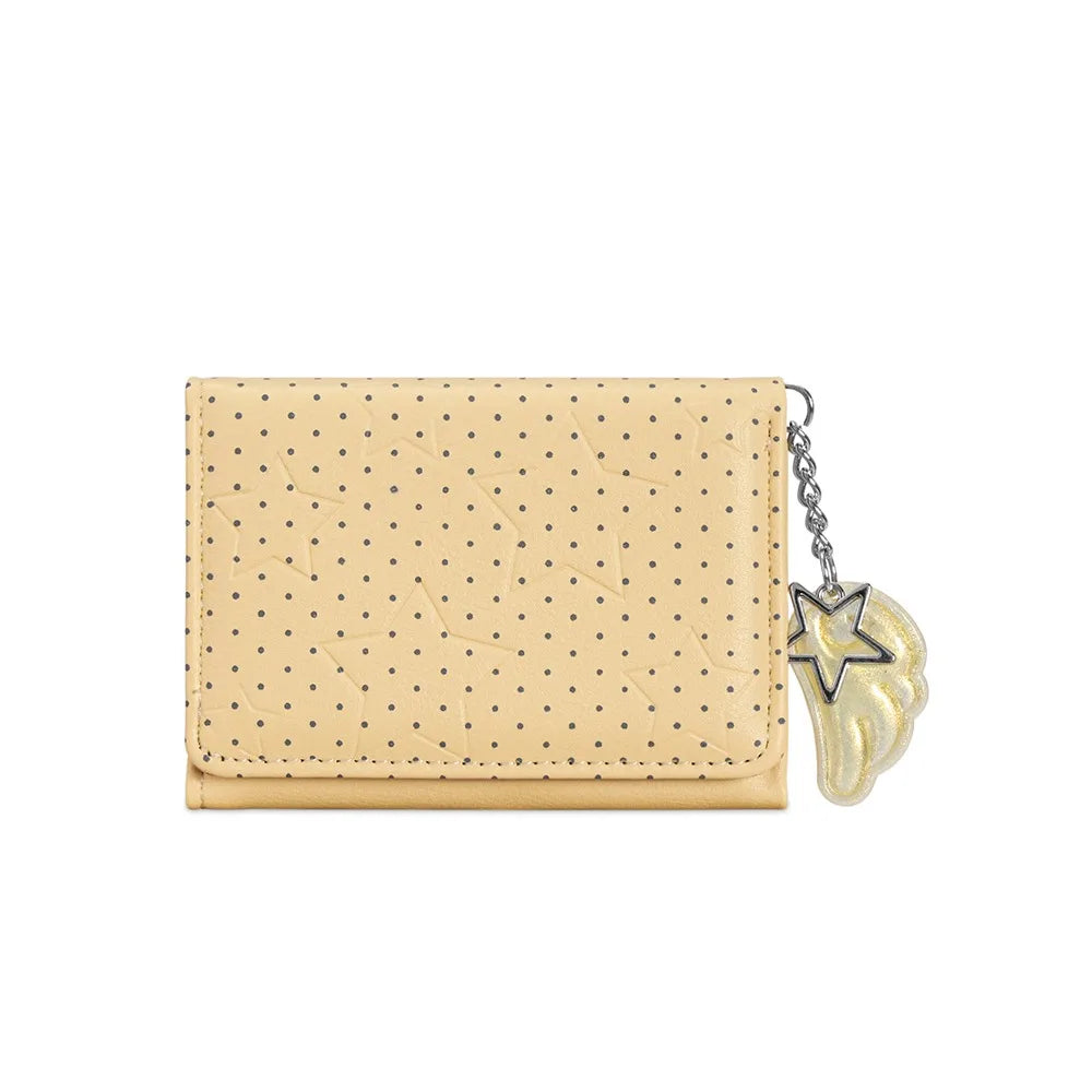 Y2K Tri-Fold Wallet Star Dot Wing Pendant Zipper Card Holder Tri-Fold Wallet SWANS Yellow