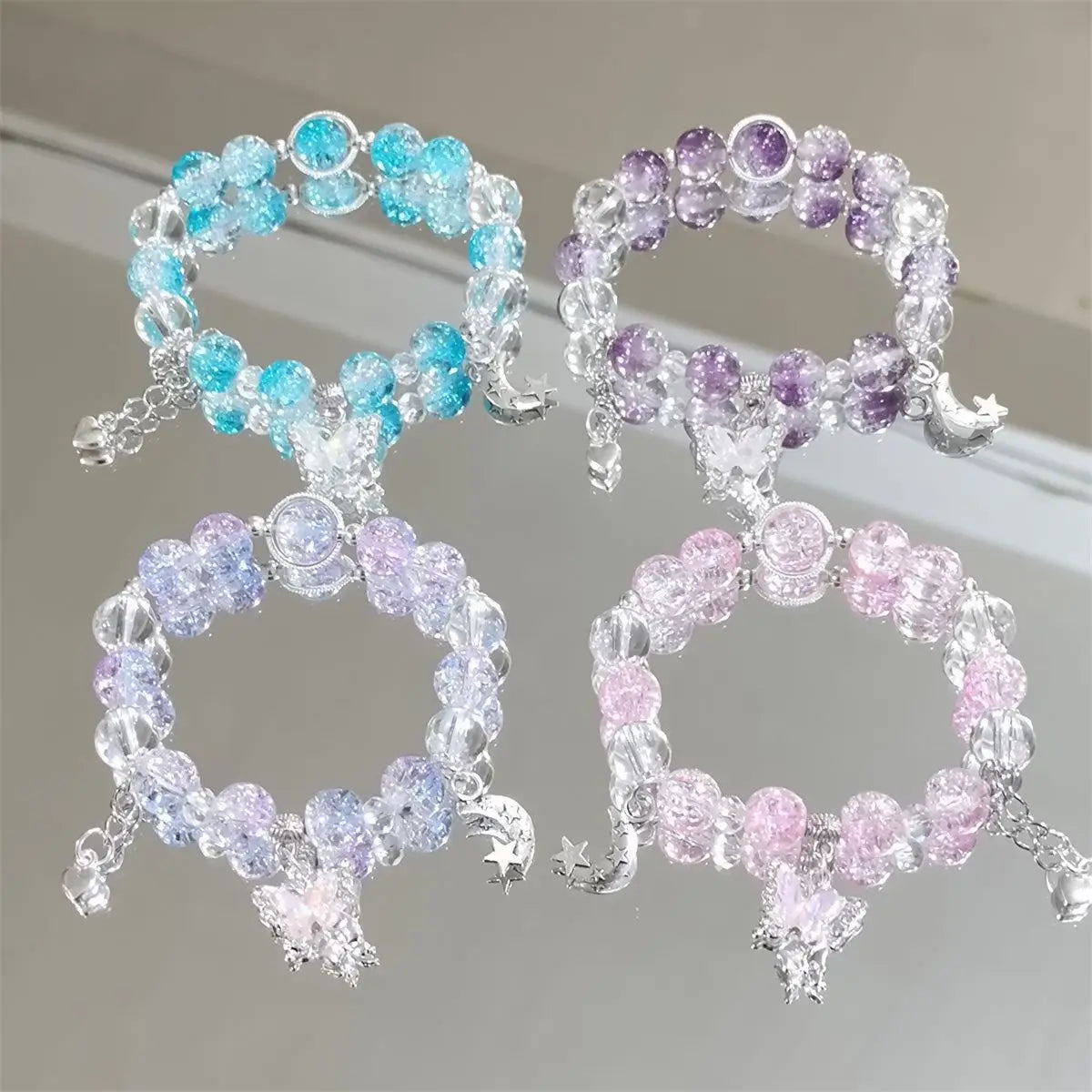 Star Crystal Glass Beaded Bracelet – Y2K Best Friend Jewelry Beaded Charm Bracelet SWANS