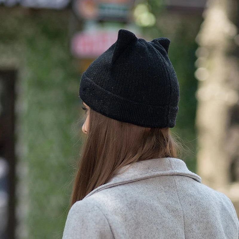 Cat Ear Beanie Knitted Winter Hat for Women & Girls Knitted Beanie Hat SWANS
