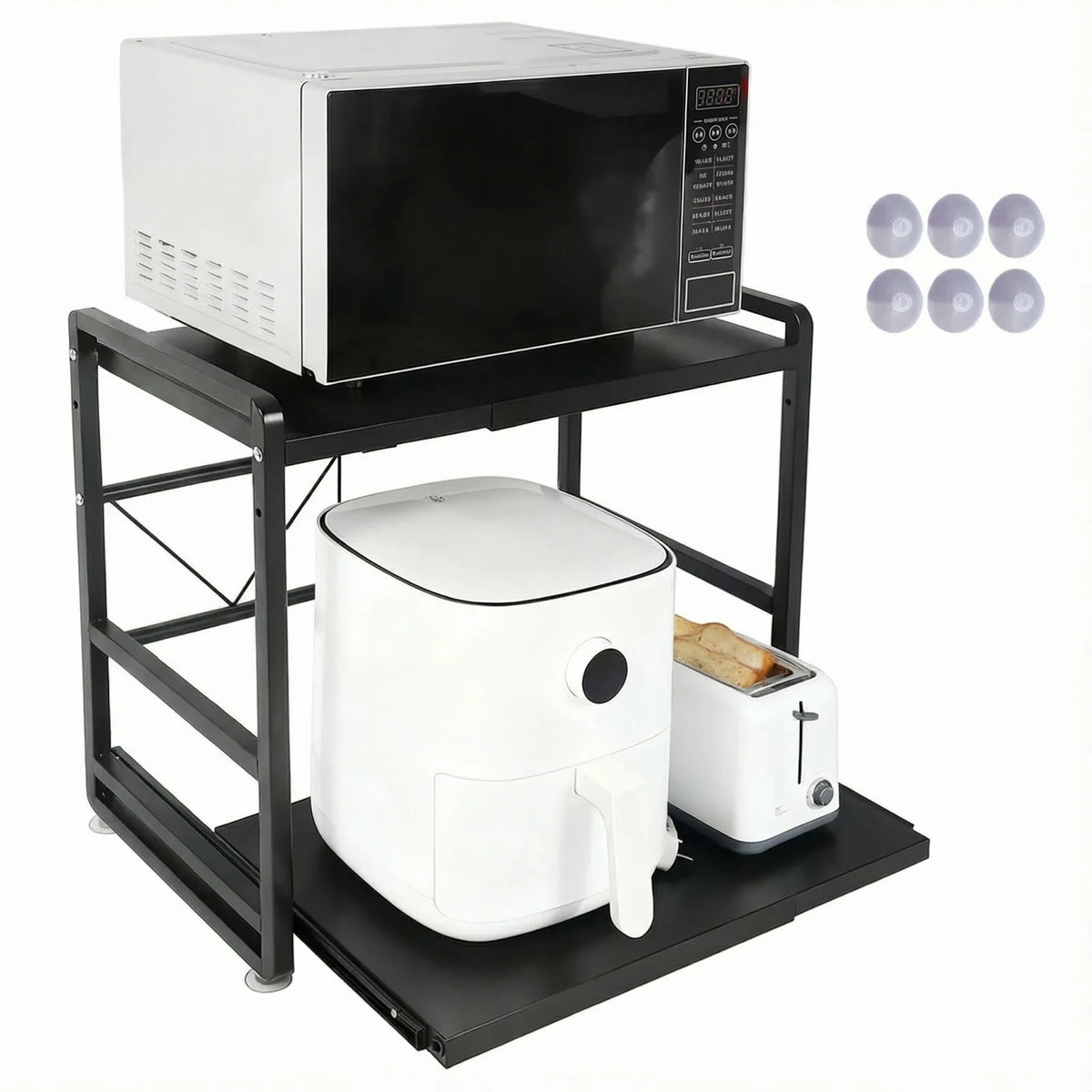 Expandable 2-Tier Microwave Rack Shelf with Hooks & Suction Cups Kitchen Shelf Rack SWANS