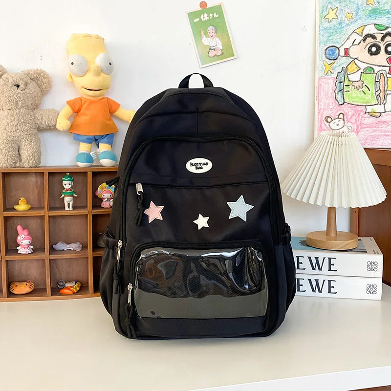 Y2K Transparent Ita Backpack – Cute Badge Display School Bag Ita Backpack SWANS Black