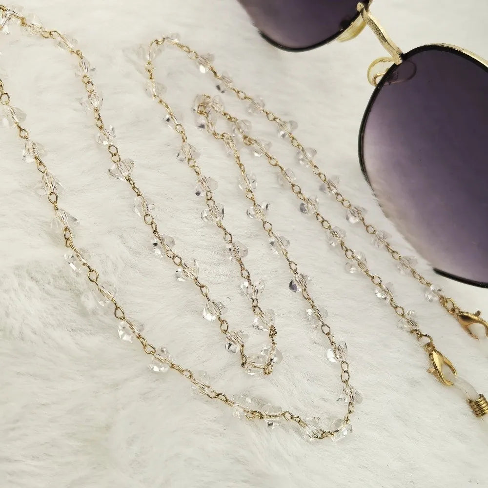 Triangle Crystal Eyeglasses Chain Necklace – Anti-Drop Unisex Eyeglasses Chain SWANS White