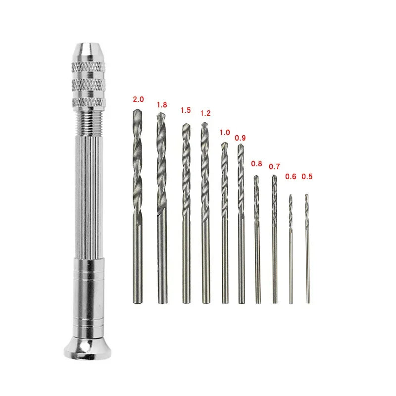 Mini Hand Drill 0.8–3.0mm Pin Vise & Twist Bits for Crafts Manual Pin Vise Drill SWANS 11pcs