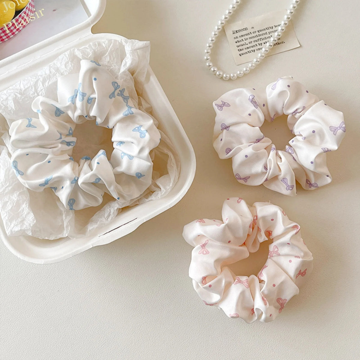 Sweet Bow Satin Scrunchie – Cute Elastic Hair Tie for Girls Satin Hair Scrunchie SWANS