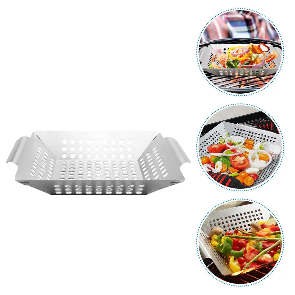 Stainless Steel BBQ Grill Pan & Topper – Double Handle Reusable BBQ Grill Pan SWANS Default Title