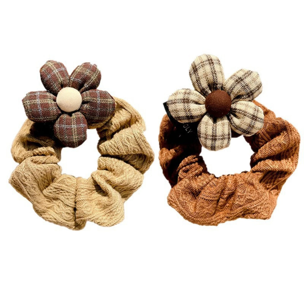 Girls Plaid Flower Hair Scrunchie – Elastic Hair Tie for Kids Kids Hair Scrunchie SWANS