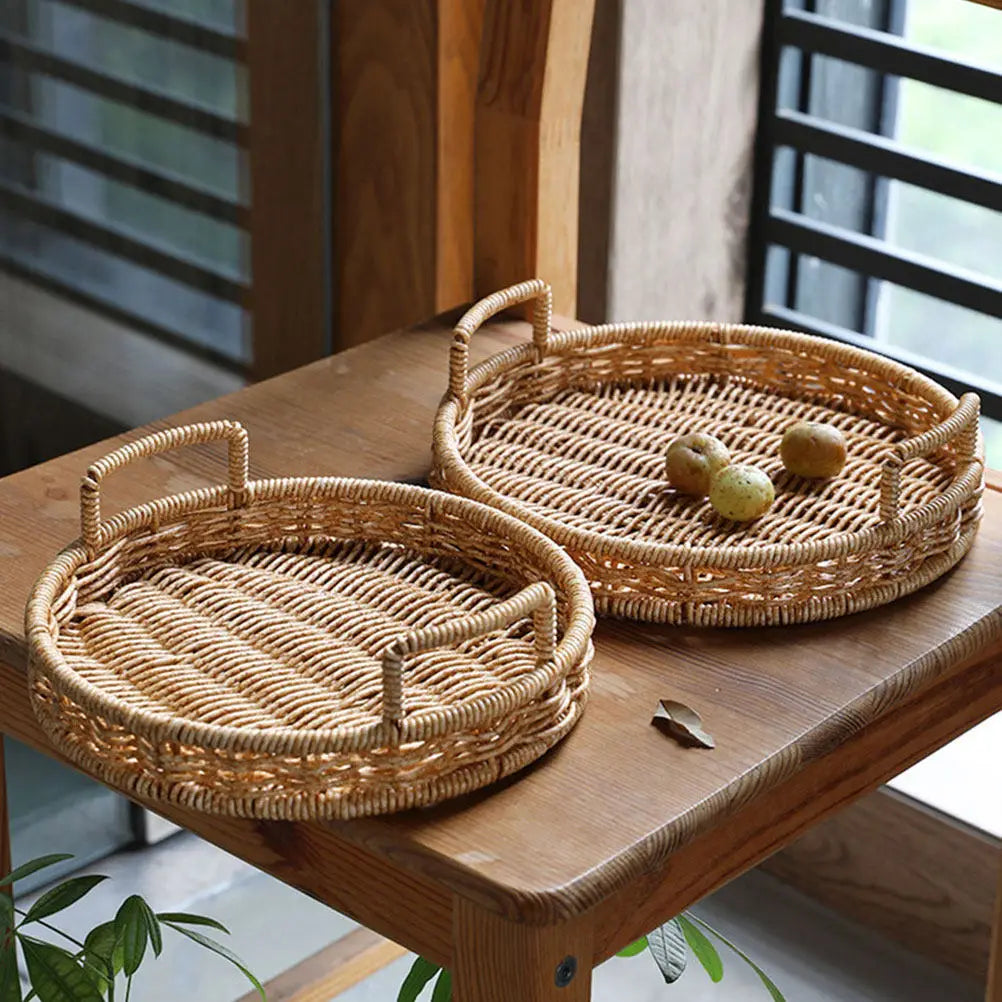 SWANS Large Round Woven Bread Basket – Kitchen Storage Tray Woven Storage Basket SWANS