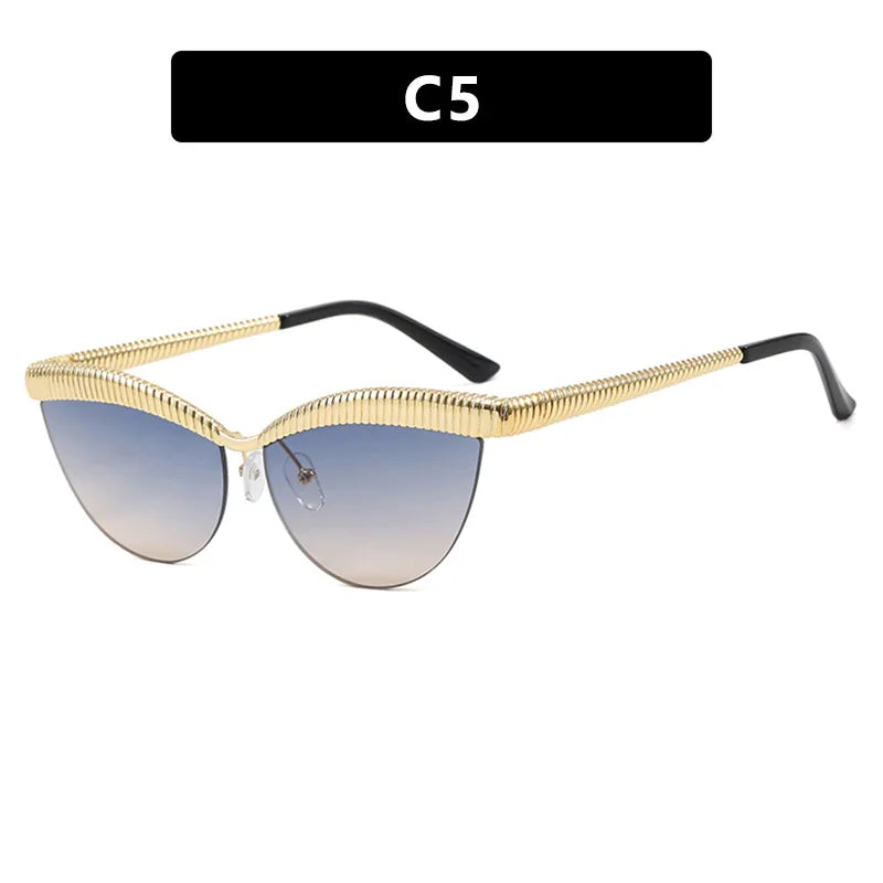 TOYEARN Y2K Cat Eye Sunglasses – Vintage Half Frame Women Cat Eye Sunglasses SWANS Blue Yellow