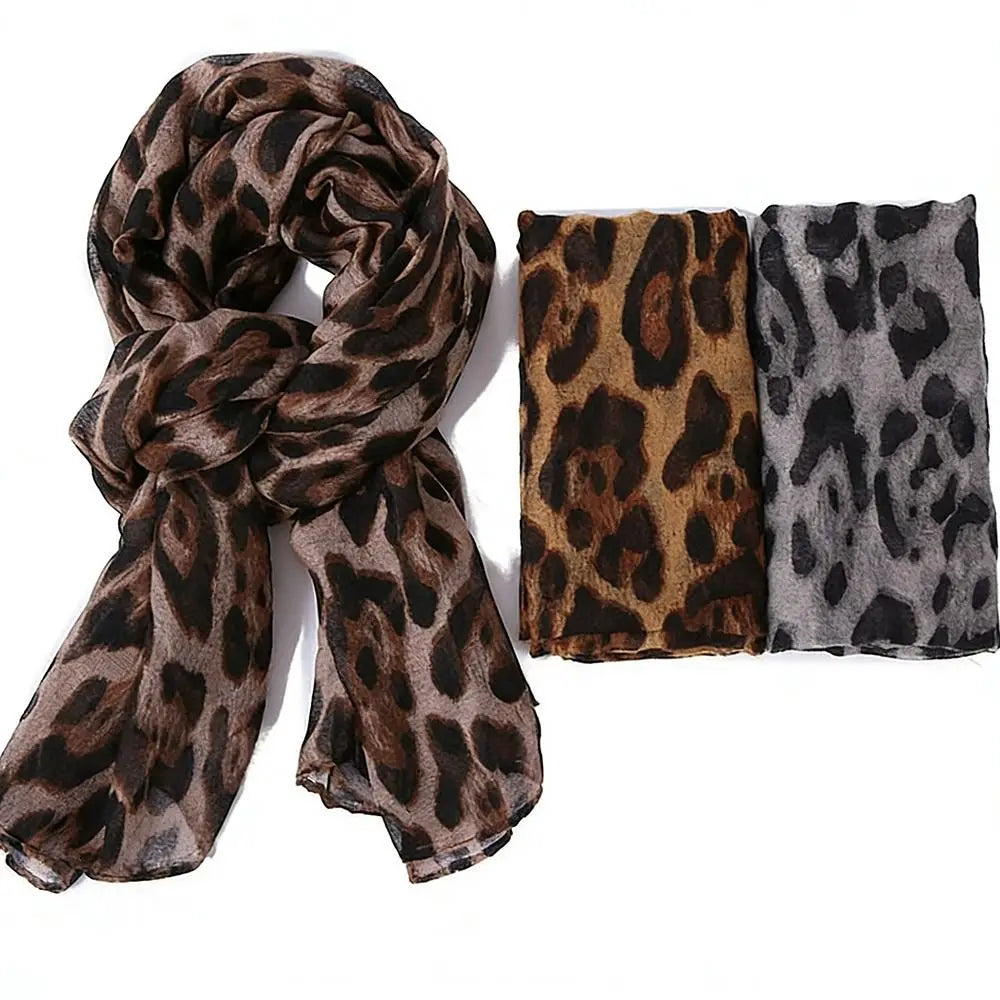 Women's Leopard Print Scarf – Soft Thin Long Silk-Feel Wrap Fashion Scarf SWANS