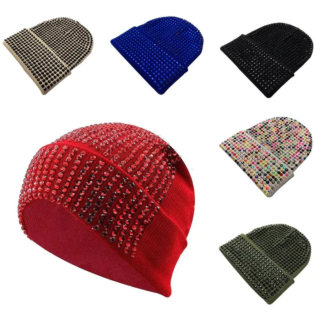 Y2K Rhinestone Knit Beanie Hat – Stretchy Shiny Cap Men & Women Knit Beanie Hat SWANS