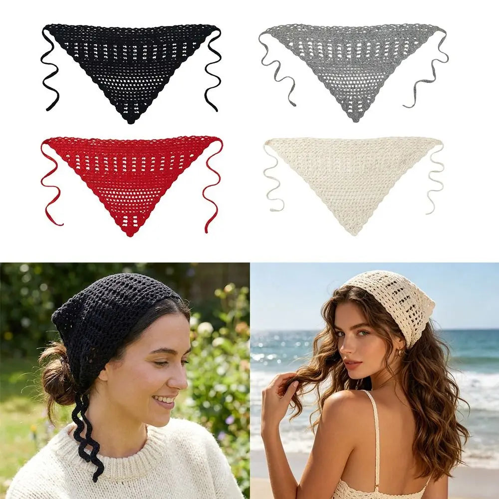 Women's Hollow Knit Crochet Headband – Soft Triangle Headscarf Knit Headband SWANS