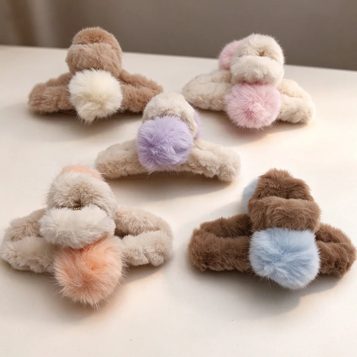 Winter Plush Faux Fur Hair Claw Clip Barrette for Women Hair Claw Clip SWANS