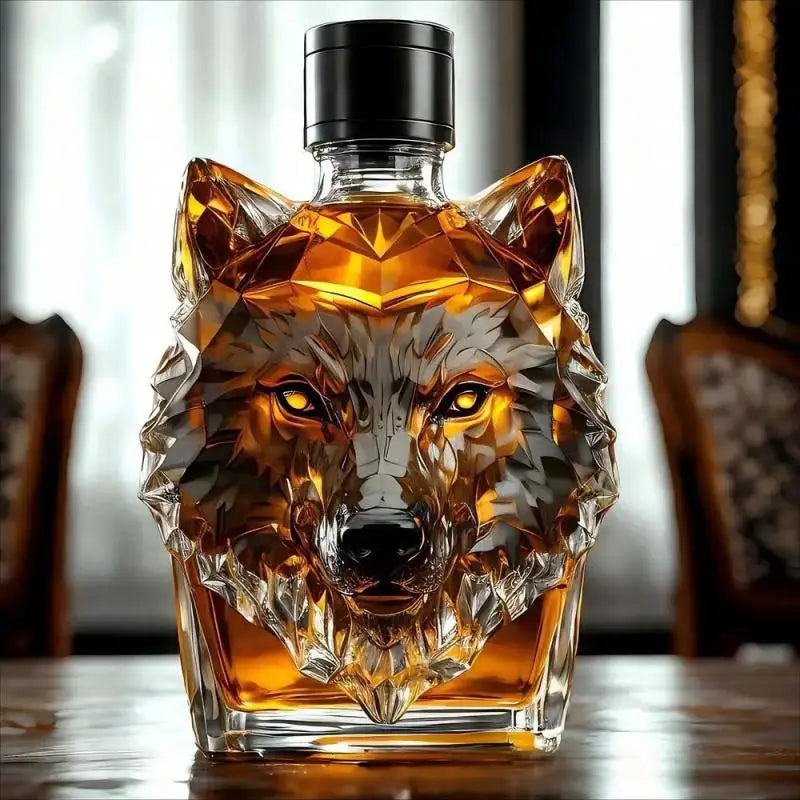 Wolf Sculpture Whiskey Glass Bottle | 350ml Collectible Bar Art Decorative Glass Bottle SWANS