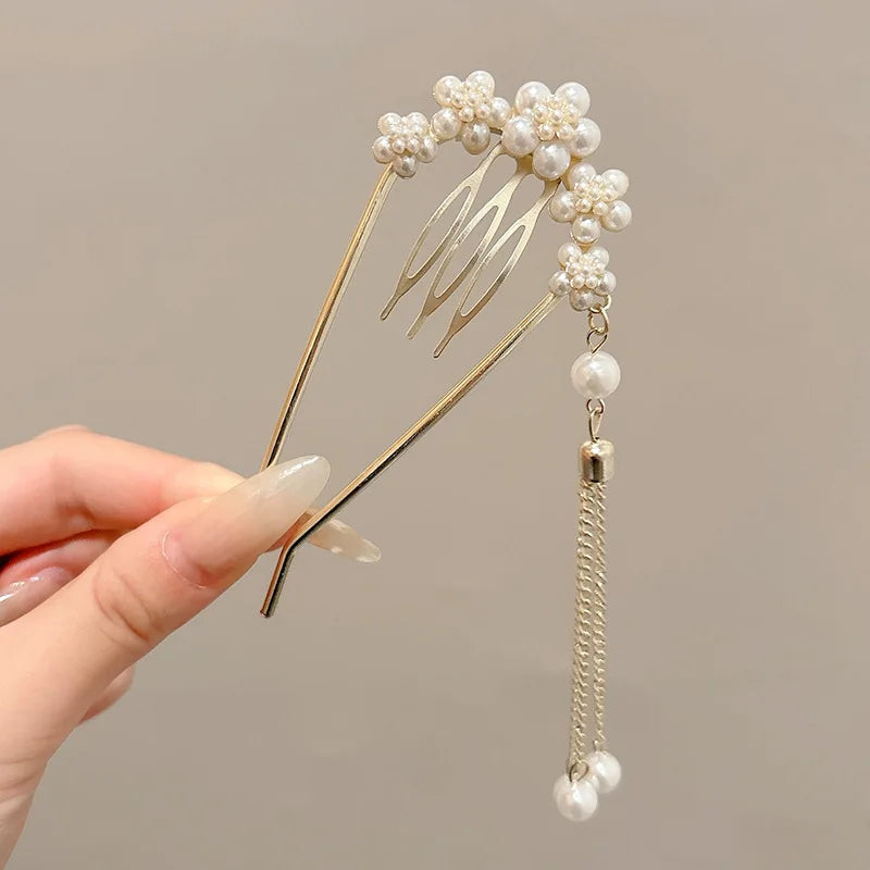 U-Shaped Floral Hair Comb Pin – Ancient Style Headpiece