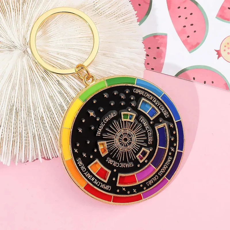 Rotatable Rainbow Color Wheel Keychain – Artist Gift Keyring Novelty Keychain SWANS