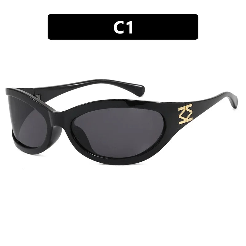 TOYEARN Y2K Punk Sunglasses UV400 Windproof Curved Lens Unisex Fashion Sunglasses SWANS Black Black As the picture