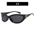 TOYEARN Y2K Punk Sunglasses UV400 Windproof Curved Lens Unisex Fashion Sunglasses SWANS Black Black As the picture
