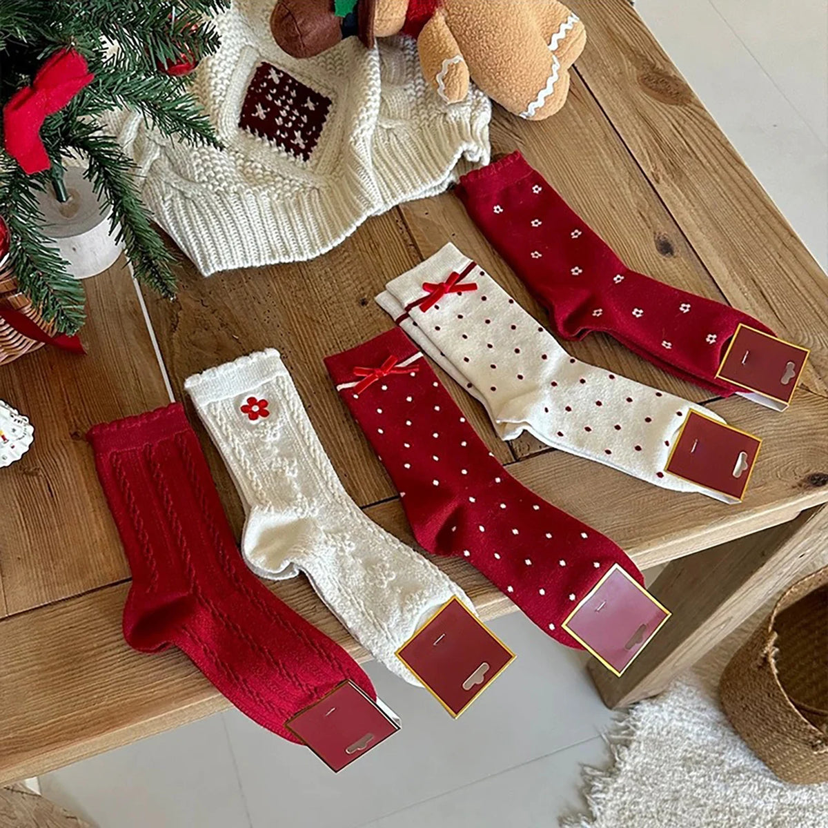 Women's Floral Bow Cotton Mid-Tube Socks – Polka Dot 2pc Women's Casual Socks SWANS