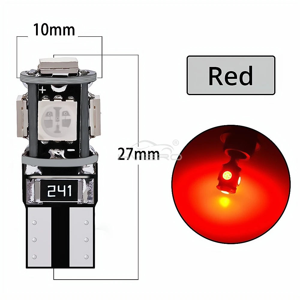 T10 W5W 5SMD LED Car Bulbs 12V | 20/50/100 Pack Error-Free LED Car Bulbs SWANS Red 20PCS