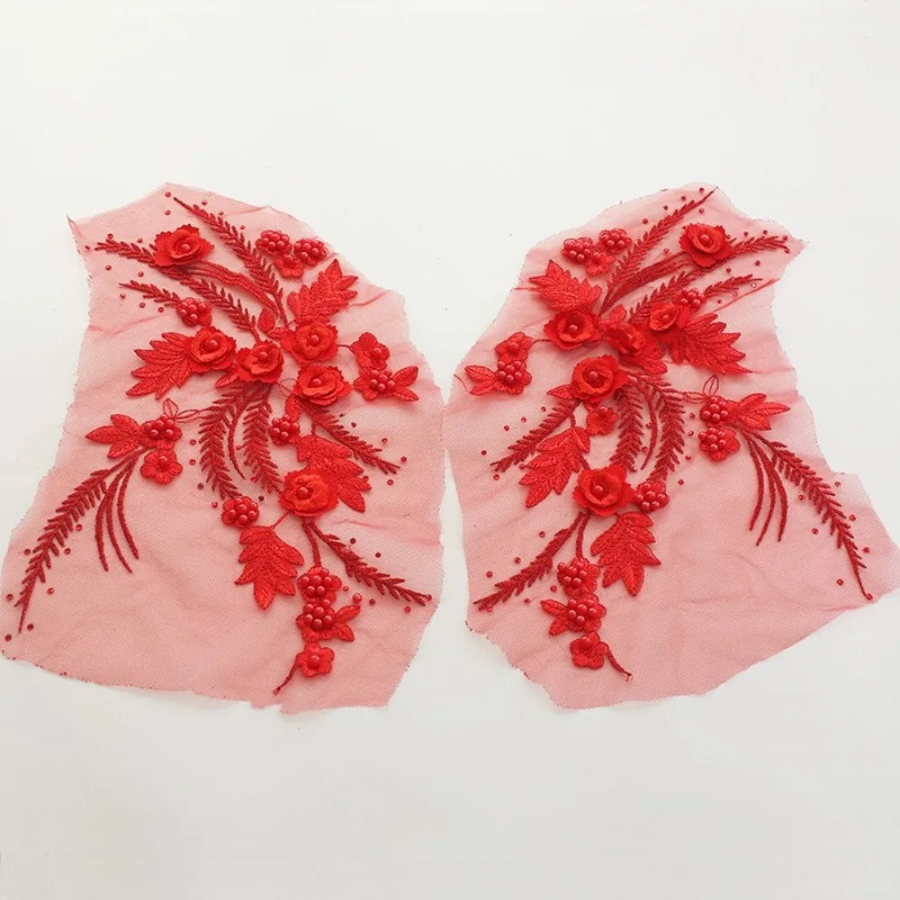 Sequin Embroidery Lace Applique Patches DIY Pair 22x32cm Embroidery Applique Patch SWANS Red