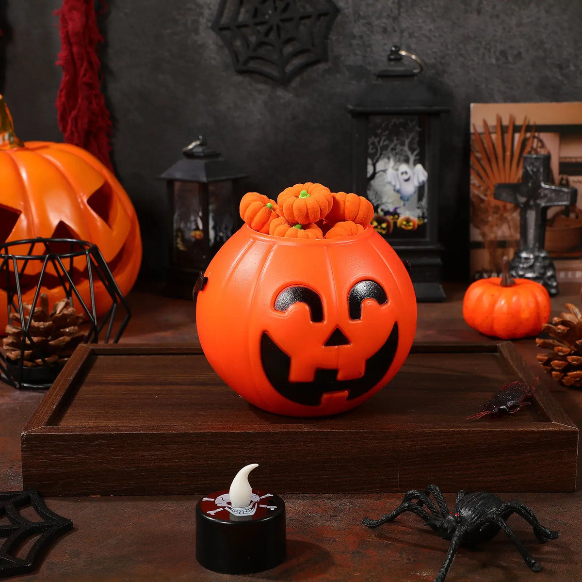 8-Pack Halloween Pumpkin Candy Buckets with Handle | Trick or Treat Halloween Candy Bucket SWANS