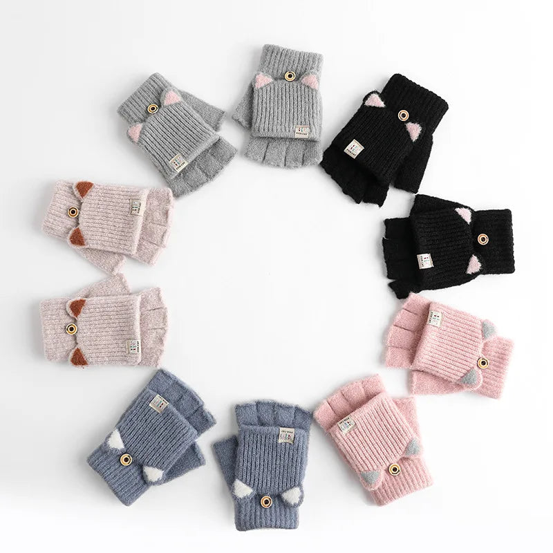 Women's Flip-Top Fingerless Knitted Gloves – Winter Hand Warmers Fingerless Mittens SWANS