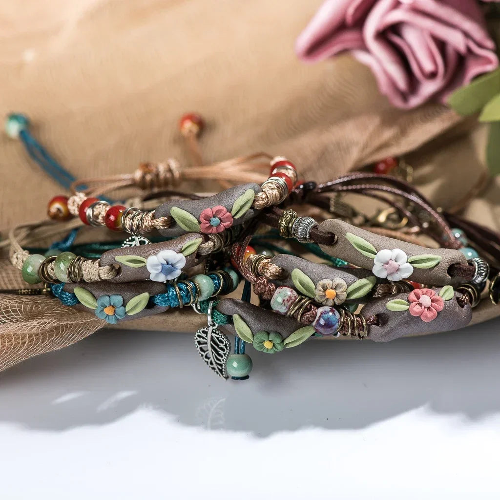 Forest Ceramic Plant Charm Bracelet – Adjustable Women's Gift Ceramic Charm Bracelet SWANS