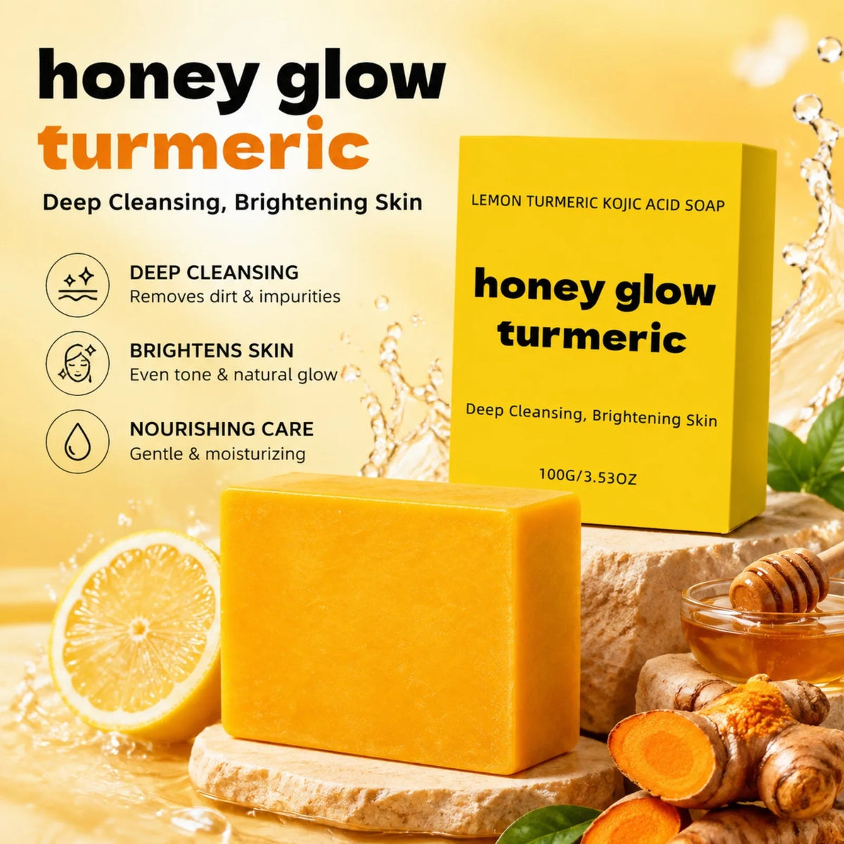 Turmeric Kojic Acid Honey Glow Soap – Lemon Face & Body Bar Cleansing Bar Soap SWANS