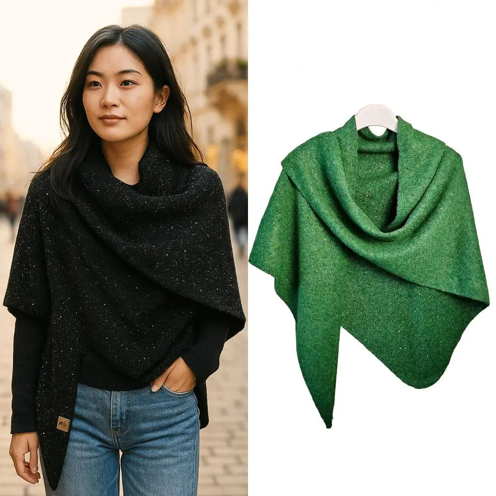 Women's Winter Sequin Triangular Shawl – Warm Knit Wrap Poncho Winter Shawl Wrap SWANS