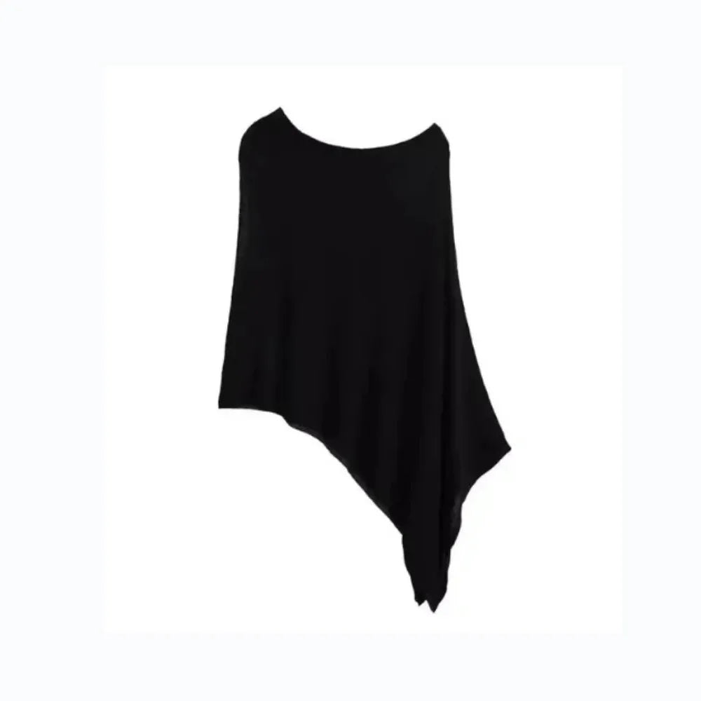 Women's Ice Silk Irregular Cape Shawl – Lightweight Sun Wrap Cape Shawl Wrap SWANS Black