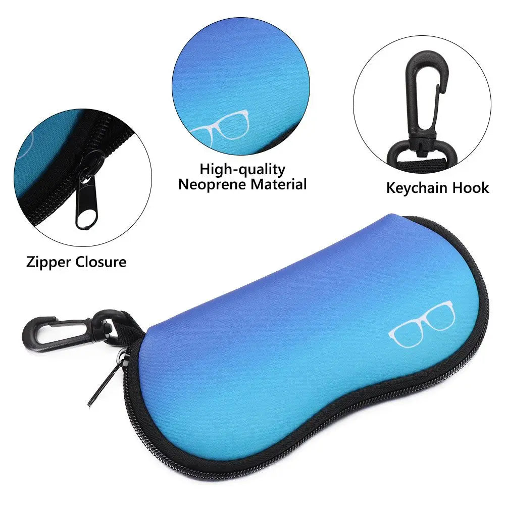 Neoprene Soft Glasses Case with Carabiner & Zipper Pouch Eyeglass Case SWANS