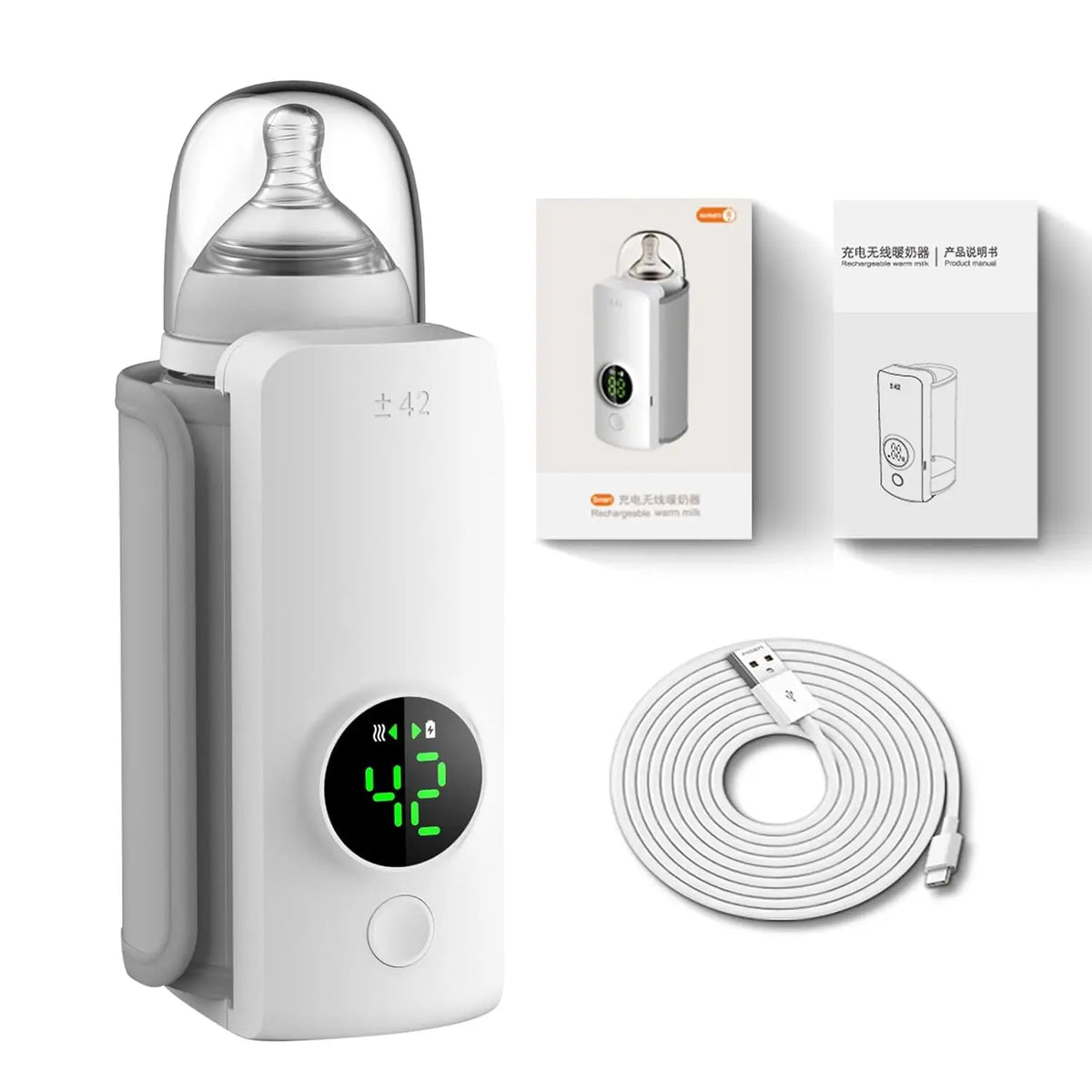 SWANS Portable Baby Bottle Warmer 6000mAh Rechargeable Travel Baby Bottle Warmer SWANS WHITE 110V USB Type-C