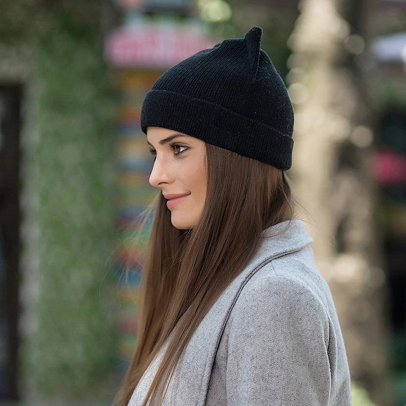 Cat Ear Beanie Knitted Winter Hat for Women & Girls Knitted Beanie Hat SWANS