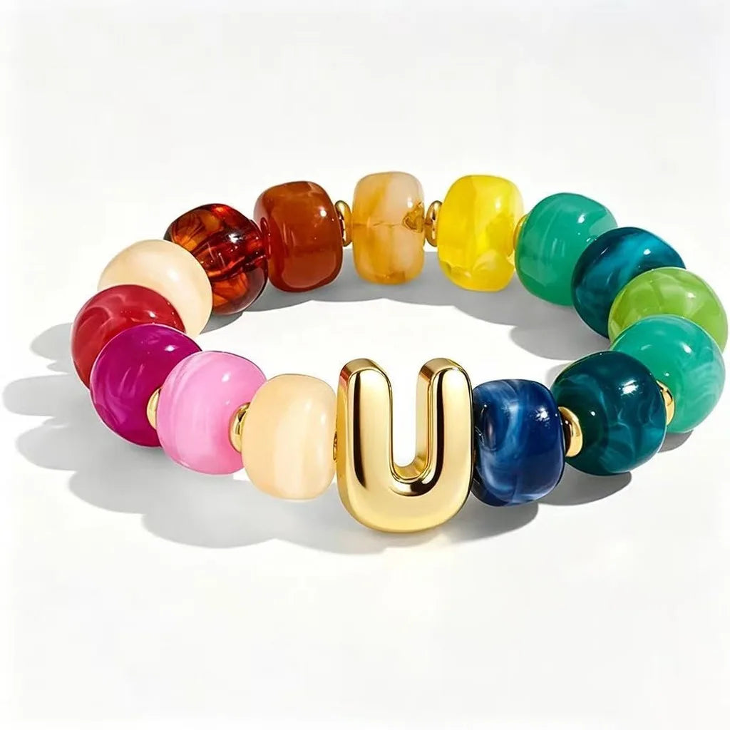 Resin Bead Initial Charm Bracelet – Multicolor Women's A-Z Charm Bracelet SWANS U