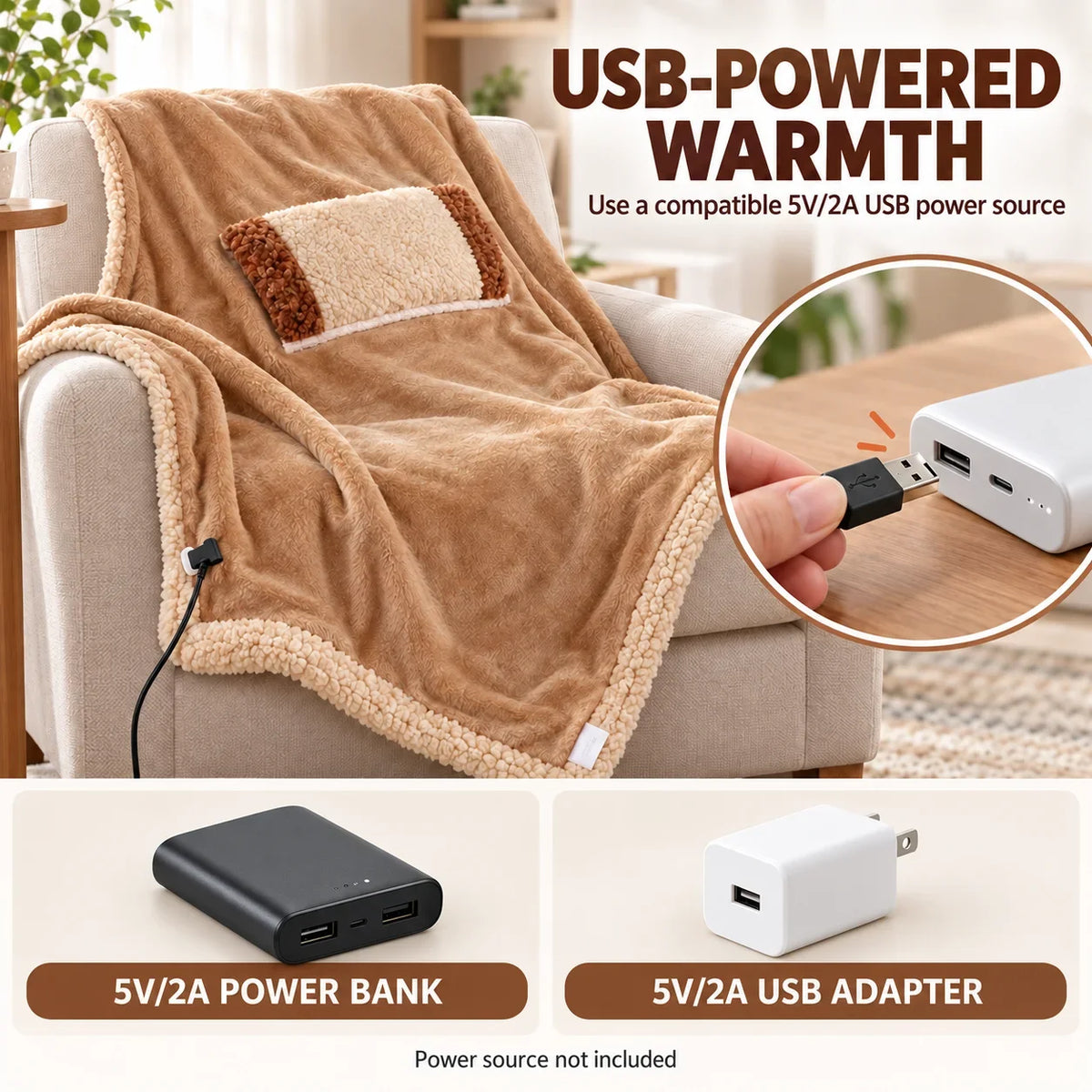 SWANS USB Heated Blanket – Portable Electric Throw 5V Electric Heated Blanket SWANS