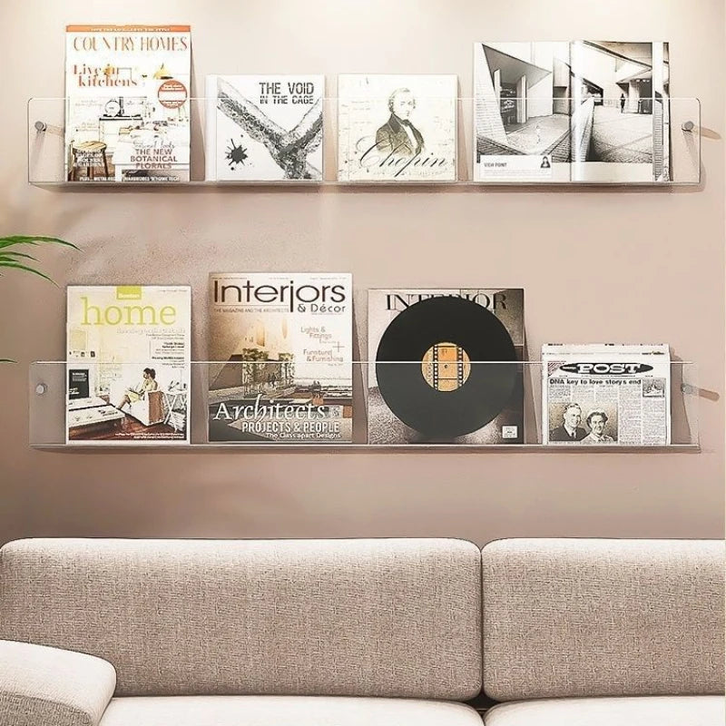 Acrylic Wall-Mounted Magazine & Book Storage Rack – Transparent Wall Storage Rack SWANS