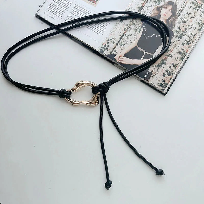 Women's PU Leather Knotted Waist Belt – Metal Buckle Girdle Women's Fashion Belt SWANS black