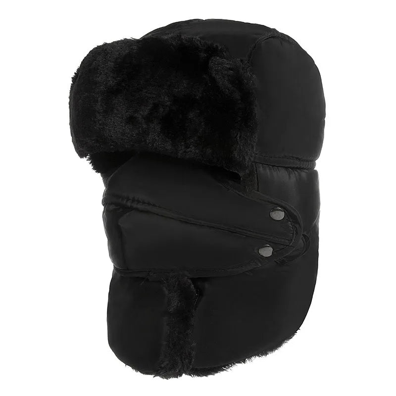 Windproof Winter Bomber Hat – Unisex Russian Trapper Snow Cap Winter Bomber Hat SWANS Black