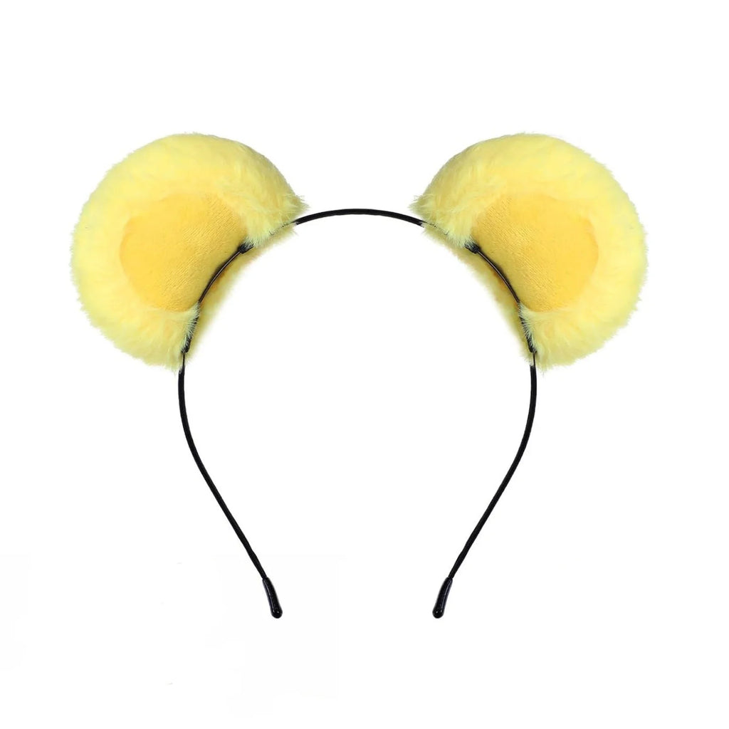 Plush Bear Ears Headband – Cute Fuzzy Animal Hair Hoop Animal Ears Headband SWANS yellow