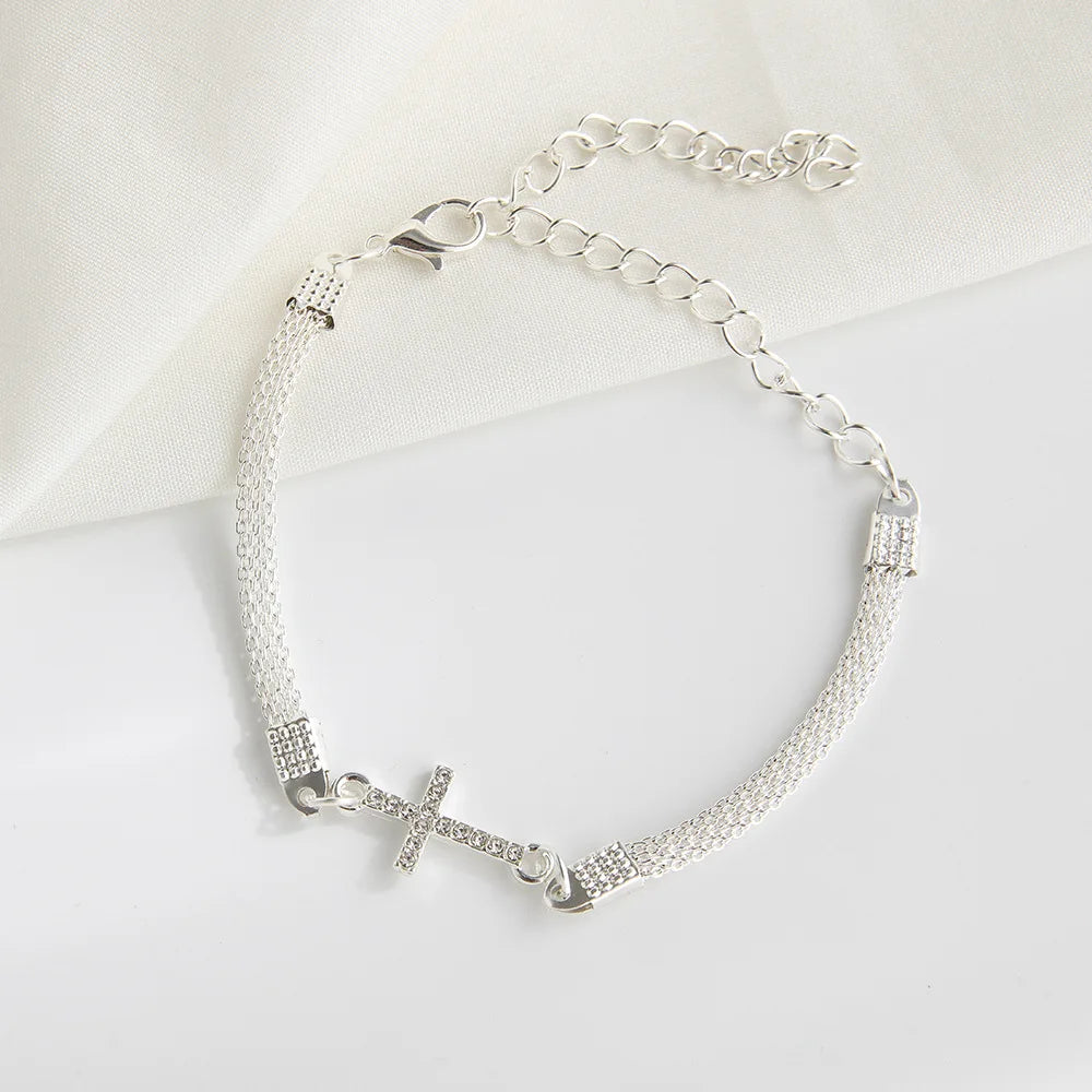 Sparkling Cross Bracelet – Unisex Fashion Jewelry Gift Fashion Bracelet SWANS Silver