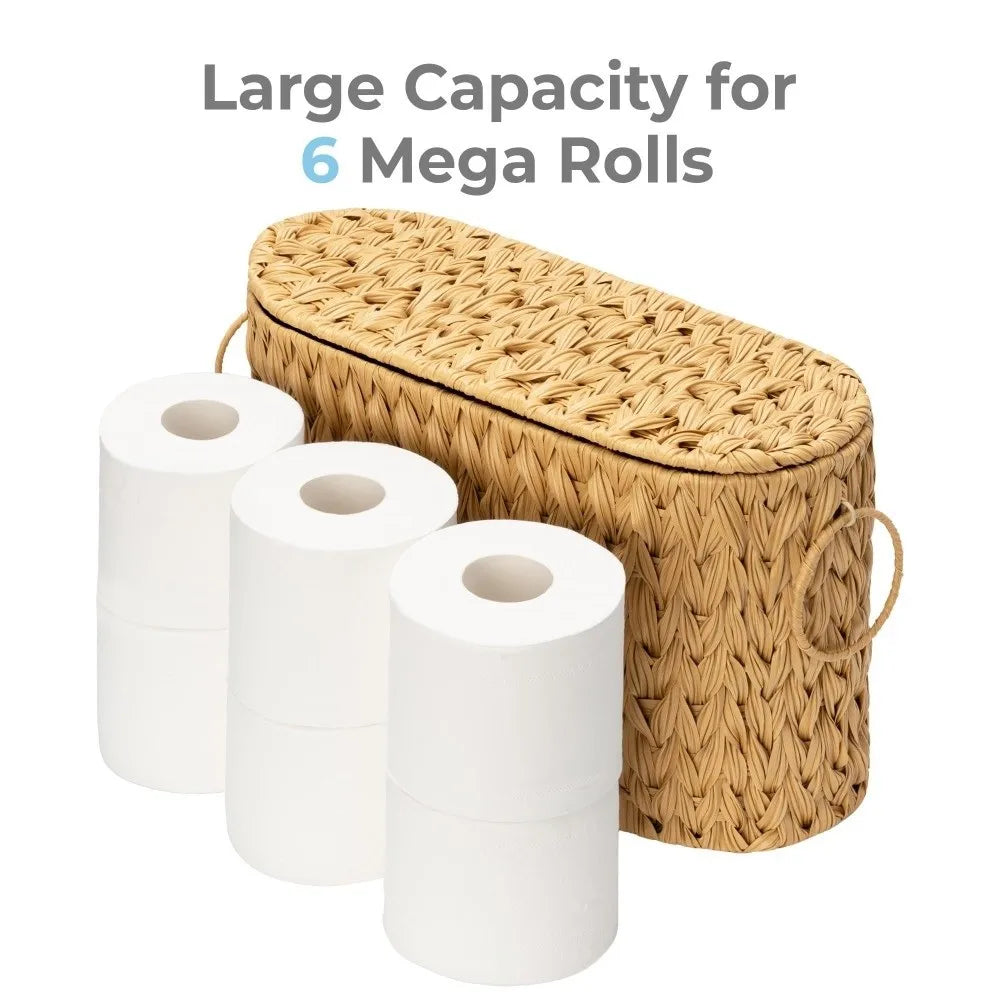 Water Hyacinth Wicker Toilet Paper Basket with Lid – 9 Rolls Wicker Storage Basket SWANS