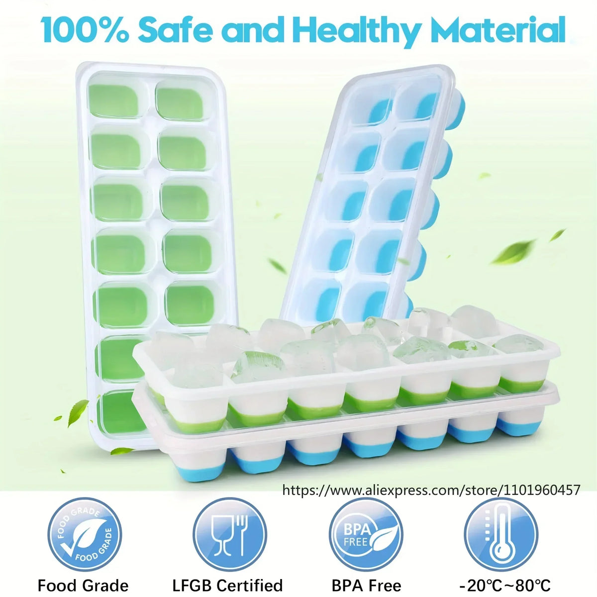 Silicone Ice Cube Mold – Stackable Tray with Spill-Proof Lid Silicone Ice Tray SWANS