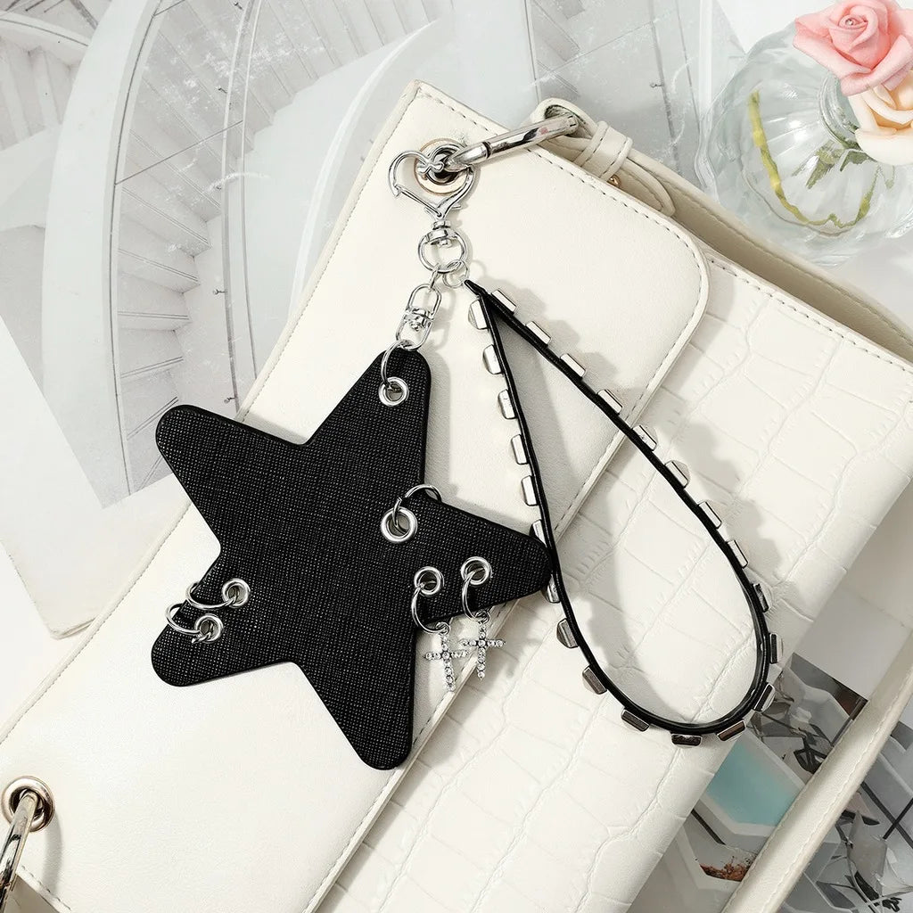 Y2K Star Leather Keychain Bag Charm Pendant – Black & Grey Keychain Bag Charm SWANS
