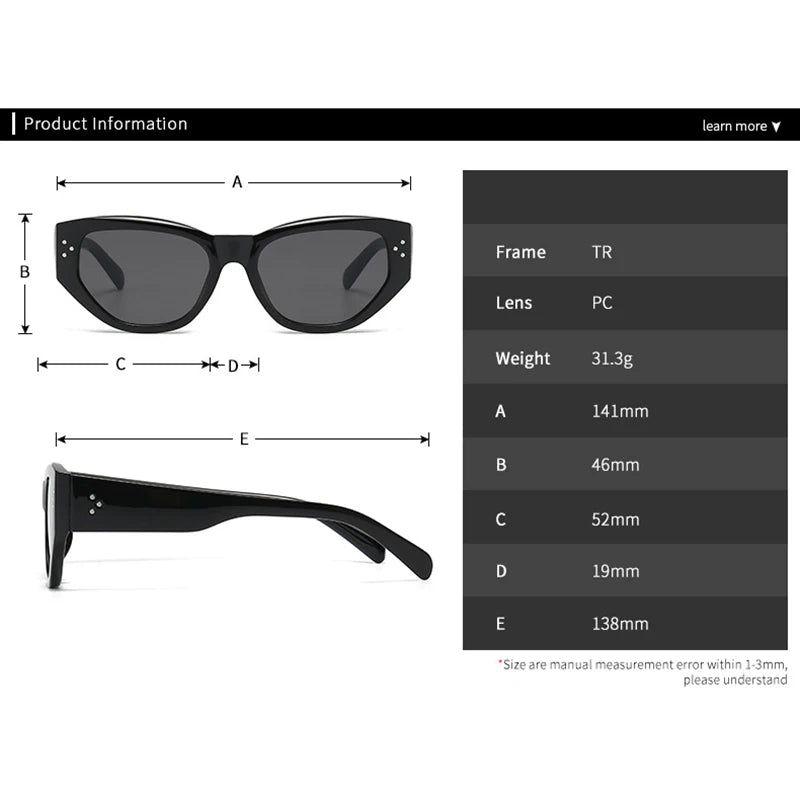 TOYEARN Cat Eye Rivet Sunglasses Women UV400 Big Frame Cat Eye Sunglasses SWANS