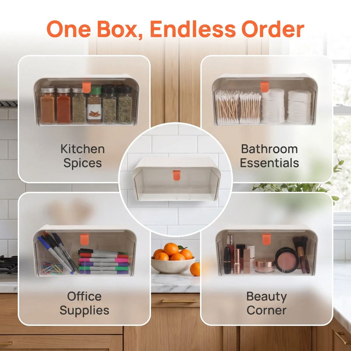 Wall Mounted Bathroom Organizer – 2-Compartment Transparent Box Bathroom Wall Organizer SWANS
