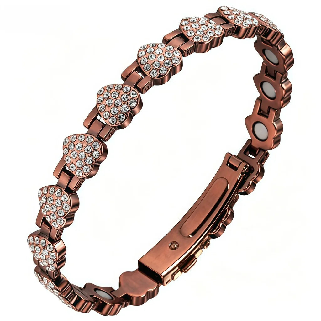 Women's Sparkling Heart Charm Bracelet – Copper & Steel Charm Bracelet SWANS