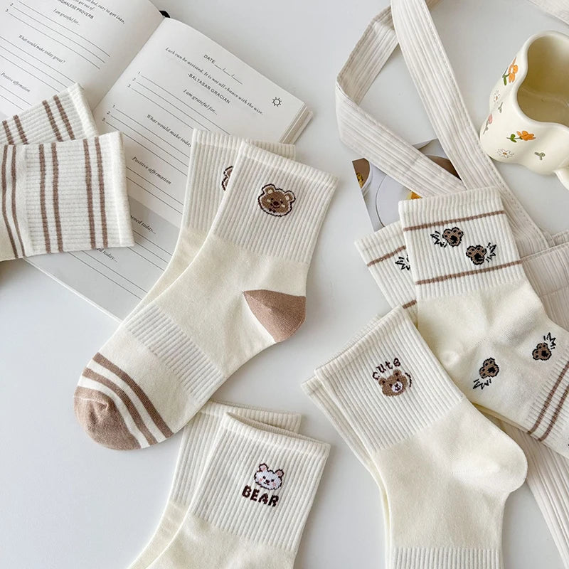 5-Pack Women's Striped Cartoon Cotton Socks – Mid Tube Women's Cotton Socks SWANS