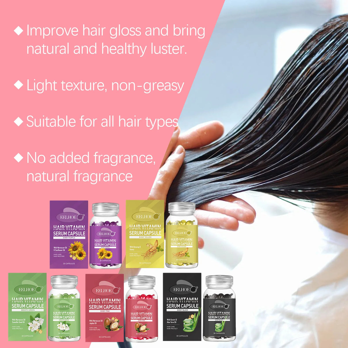 EELHOE Vitamin E Hair Oil Capsules – Argan Oil 30pcs Hair Oil Capsules SWANS