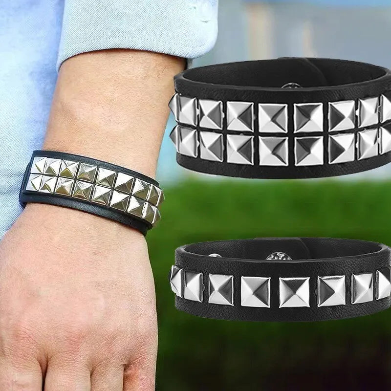 Y2K Punk Pyramid Rivet PU Wrist Strap Bracelet – Unisex Punk Wrist Bracelet SWANS